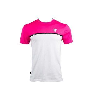 11 Degrees Mens Cut and Sew Panel Short-Sleeved T-Shirt / Pink Glow/White Print